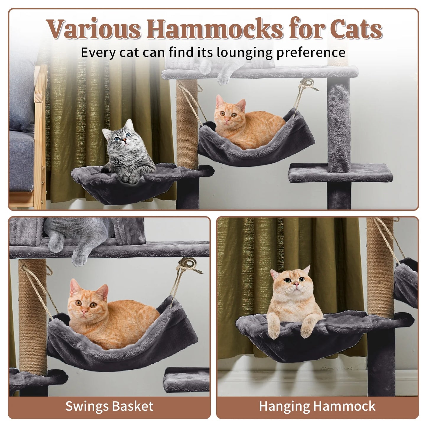 52-Inch Cat Tree Tower with Sisal Scratching Post and Perch in Dark Gray