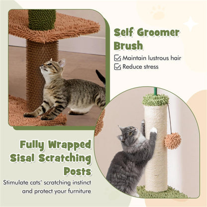 60-Inch Multi-Level Cactus Cat Tree Tower for Indoor Cats with Sisal Scratching Posts, Hammock, and Perch in Green