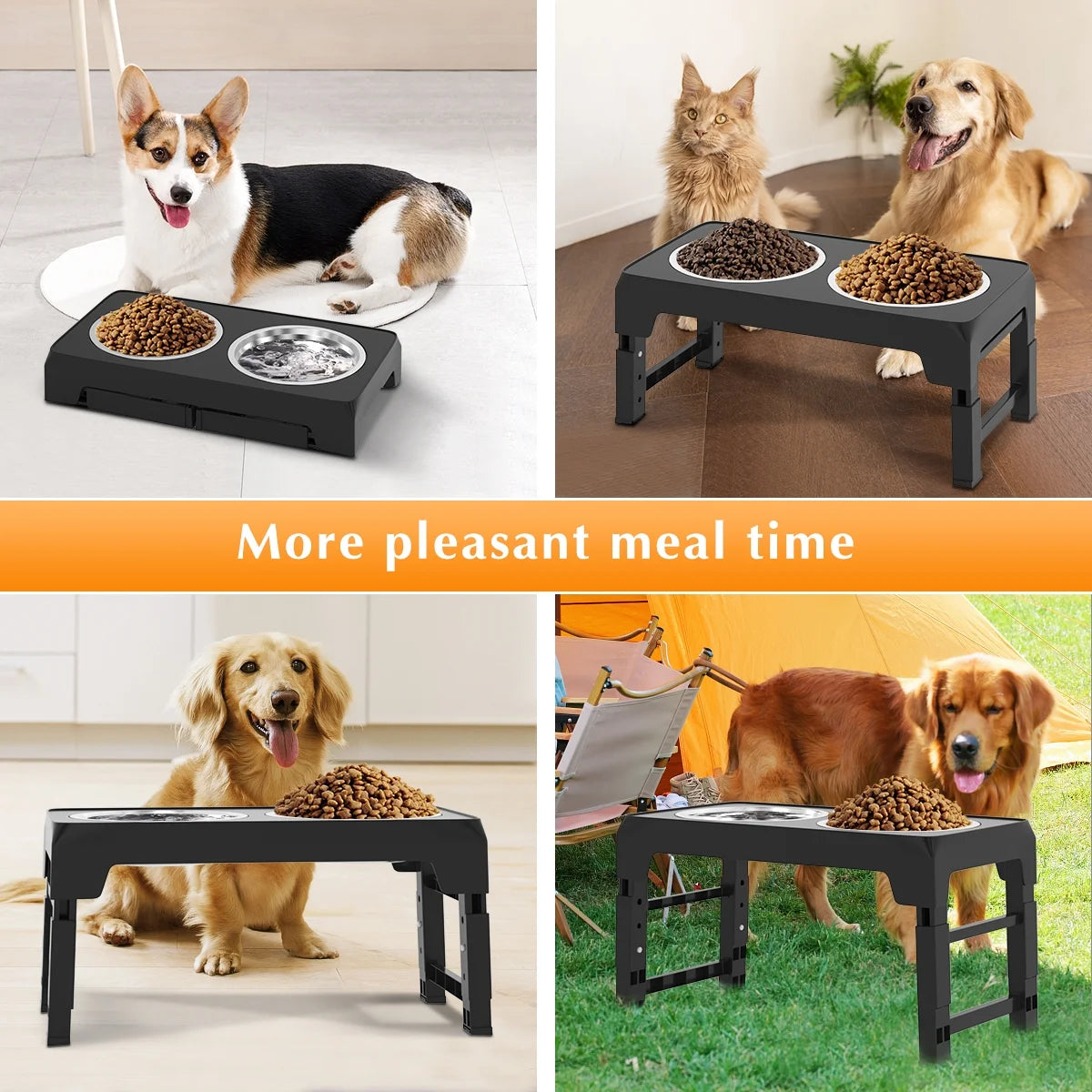 Adjustable Elevated Dog Bowl Stand with Two 42oz Stainless Steel Bowls for Dogs and Cats - 5 Height Settings for Small, Medium, and Large Breeds