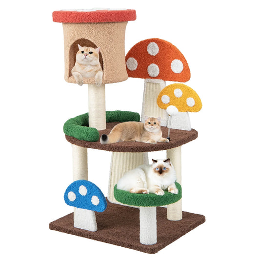 Patented 41-Inch Mushroom Cat Tree Tower - Indoor Kitten Activity Center with Natural Sisal Posts