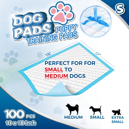 Disposable Dog and Puppy Training Pads, Size S, 13x18 Inches, 100 Count
