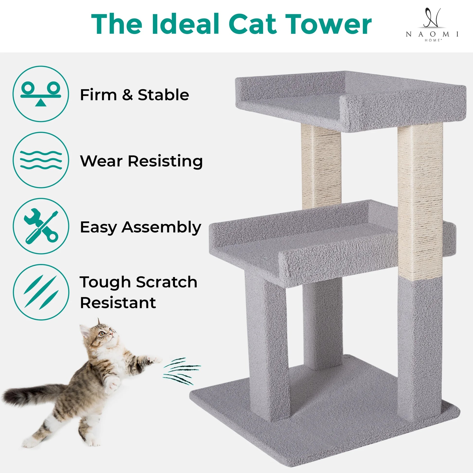 65-Inch Cat Tree Condo Tower for Large Adult Cats with Scratching Posts and Perches - Gray