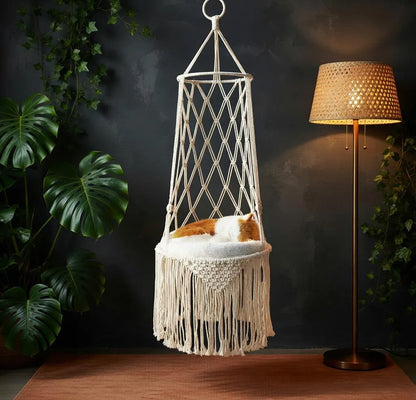 Handcrafted Macrame Cat Hammock – Bohemian Style Hanging Bed, Ideal Gift for Cat Enthusiasts