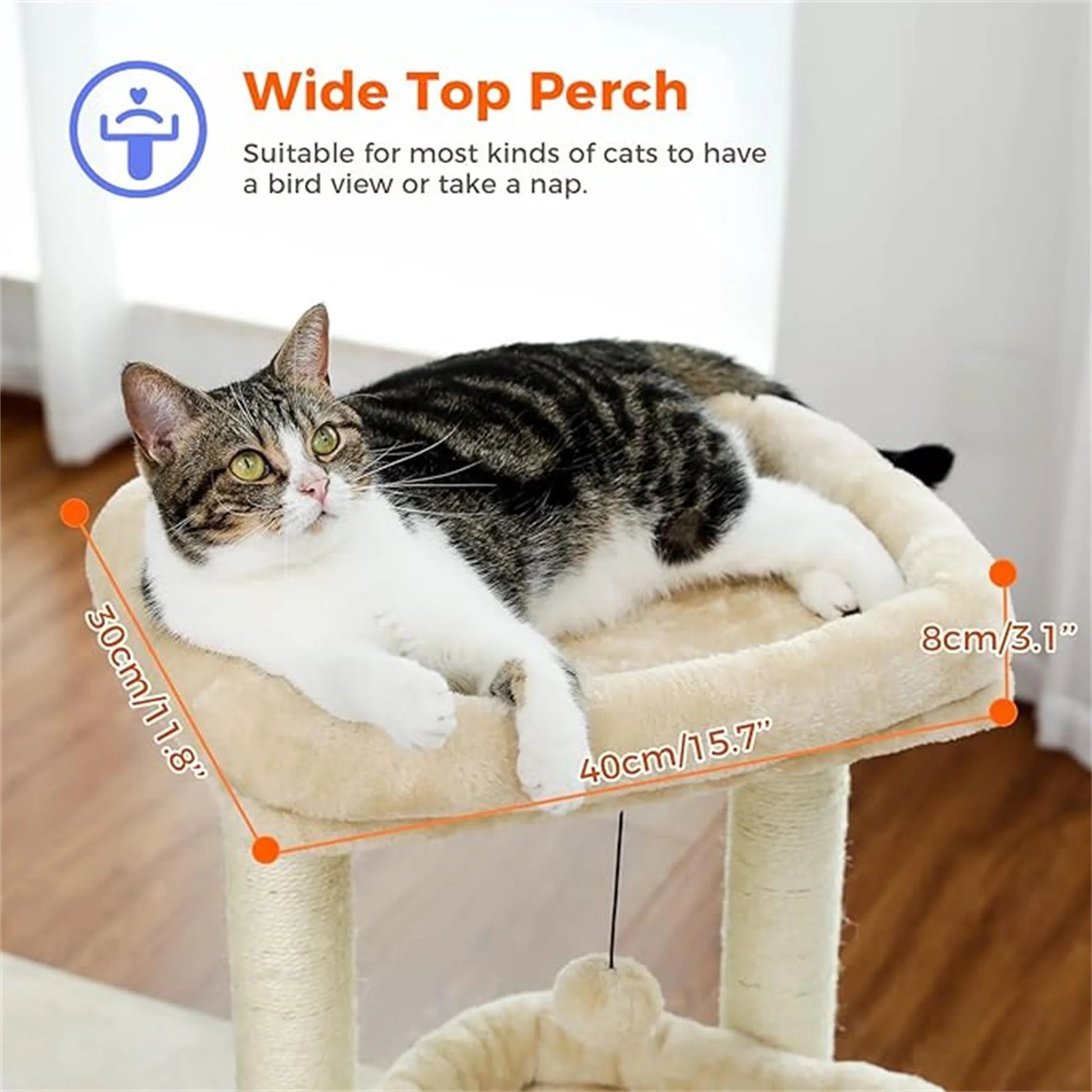 27-Inch Indoor Cat Tree Tower with Scratching Posts and Climbing Condo, Beige