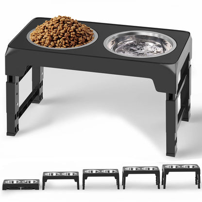 Adjustable Elevated Dog Bowl Stand with Two 42oz Stainless Steel Bowls for Dogs and Cats - 5 Height Settings for Small, Medium, and Large Breeds