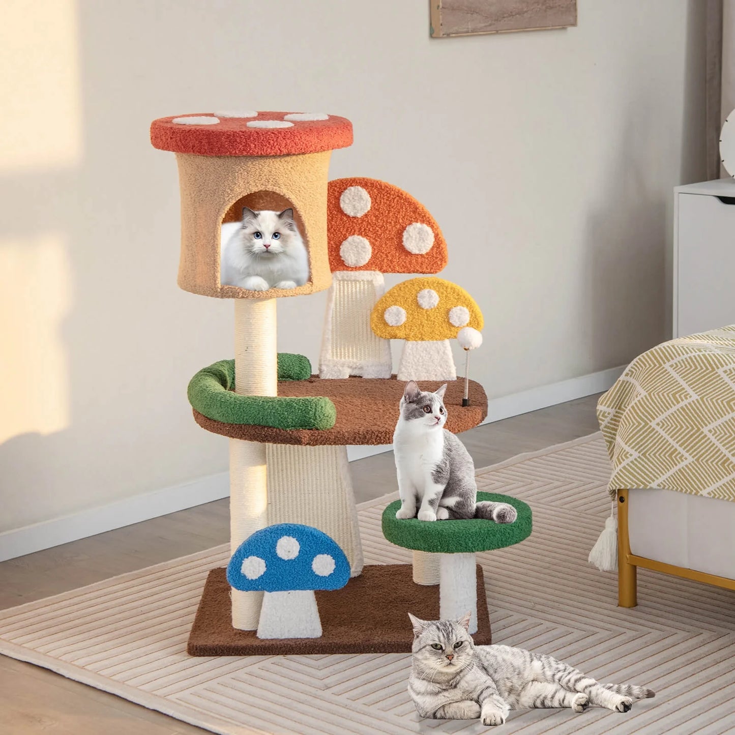 Patented 41-Inch Mushroom Cat Tree Tower - Indoor Kitten Activity Center with Natural Sisal Posts