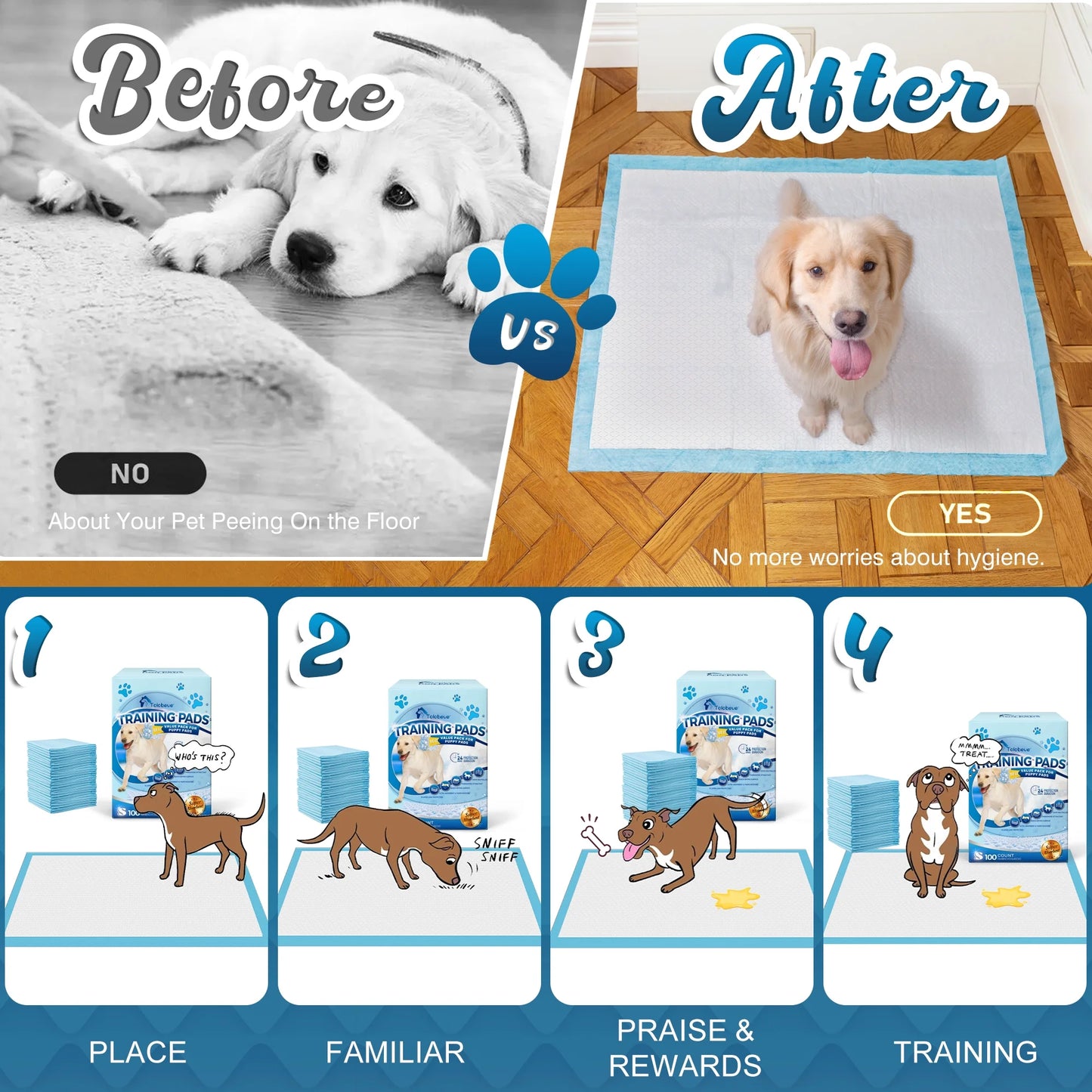 Disposable Dog and Puppy Training Pads, Size S, 13x18 Inches, 100 Count