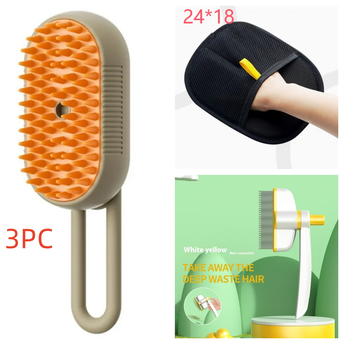 3-in-1 Electric Pet Grooming Brush with Steam and Spray for Cats and Dogs - Comb for Massage and Hair Removal
