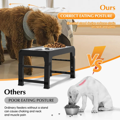 Adjustable Elevated Dog Bowl Stand with Two 42oz Stainless Steel Bowls for Dogs and Cats - 5 Height Settings for Small, Medium, and Large Breeds