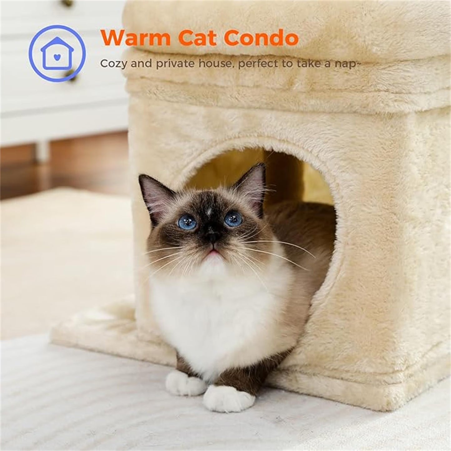 27-Inch Indoor Cat Tree Tower with Scratching Posts and Climbing Condo, Beige