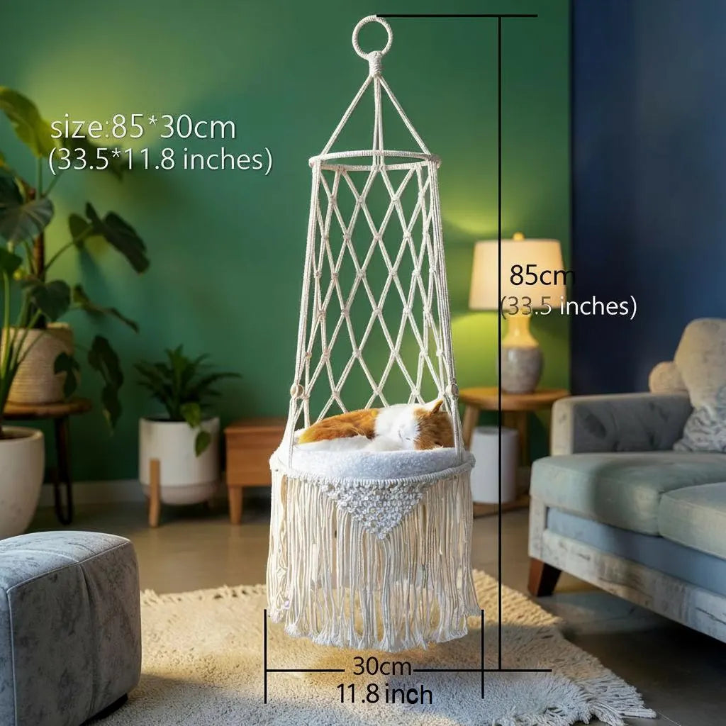 Handcrafted Macrame Cat Hammock – Bohemian Style Hanging Bed, Ideal Gift for Cat Enthusiasts