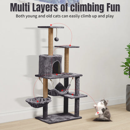 52-Inch Cat Tree Tower with Sisal Scratching Post and Perch in Dark Gray