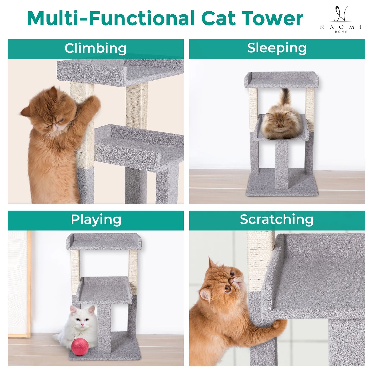 65-Inch Cat Tree Condo Tower for Large Adult Cats with Scratching Posts and Perches - Gray