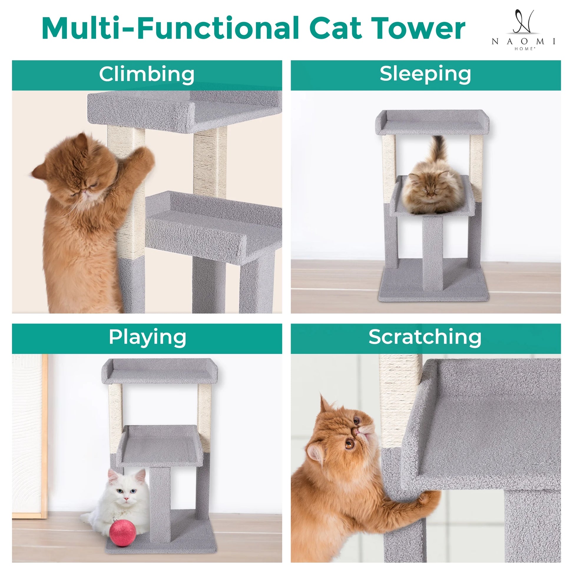 65-Inch Cat Tree Condo Tower for Large Adult Cats with Scratching Posts and Perches - Gray