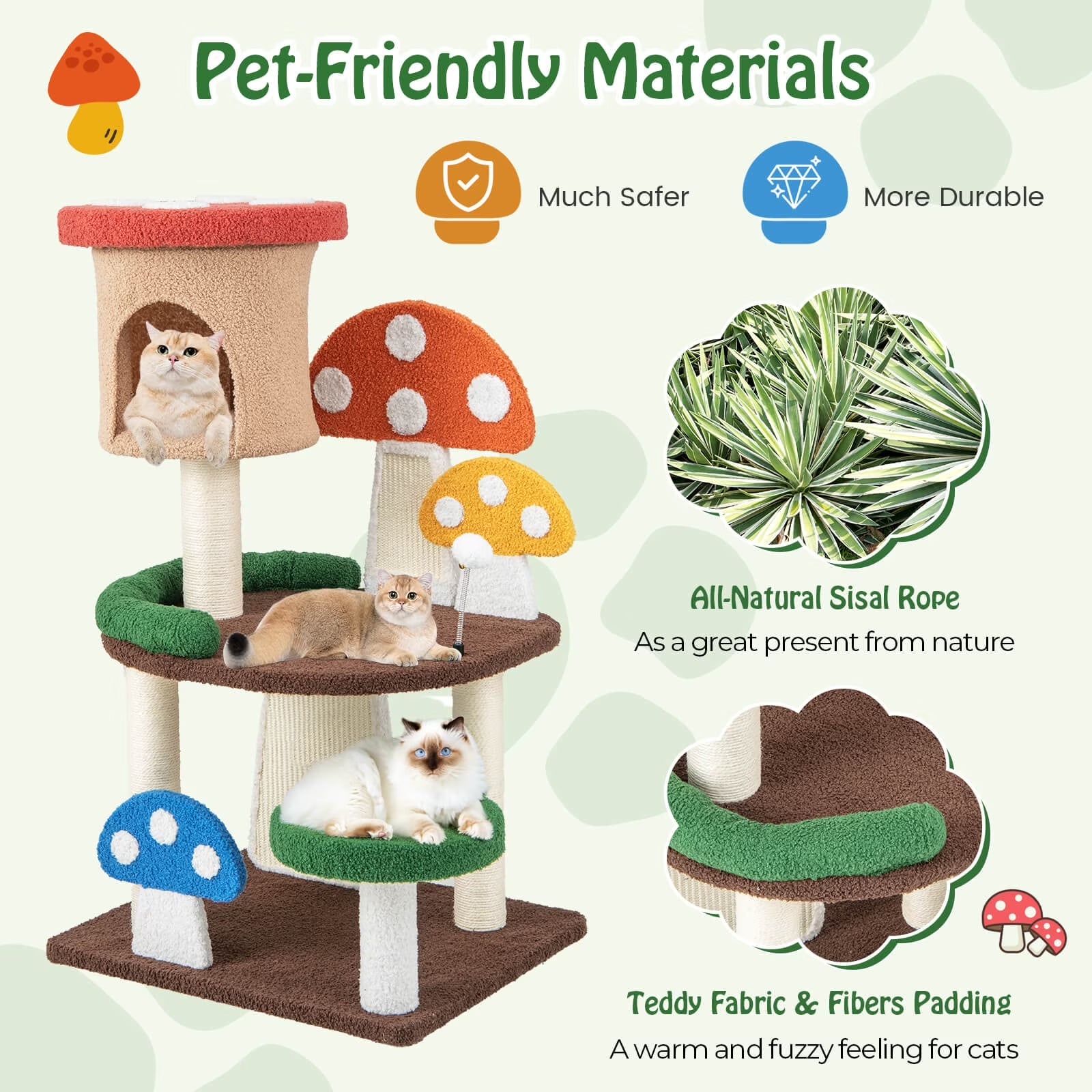 Patented 41-Inch Mushroom Cat Tree Tower - Indoor Kitten Activity Center with Natural Sisal Posts