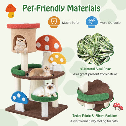 Patented 41-Inch Mushroom Cat Tree Tower - Indoor Kitten Activity Center with Natural Sisal Posts