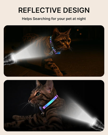 Professional Cat Collar Set with Airtag Holder, 2-Pack Waterproof Breakaway Kitten Collars for Apple Airtag GPS Tracker, Adjustable Design with Buckle, Bell & Reflective Pattern for Cats and Kittens, Black (8-11")