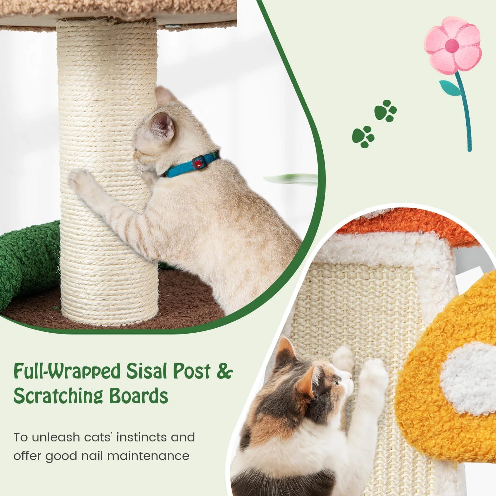 Patented 41-Inch Mushroom Cat Tree Tower - Indoor Kitten Activity Center with Natural Sisal Posts