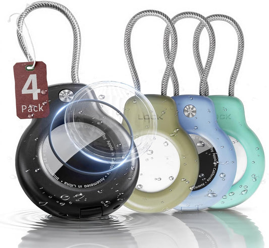 4-Pack Airtag Holder for 2nd Generation (2026) & 1st Generation - Keychain Case with Wire Cable, Waterproof Protective Cover for Airtag Finders for Kids, Bags, and Luggage