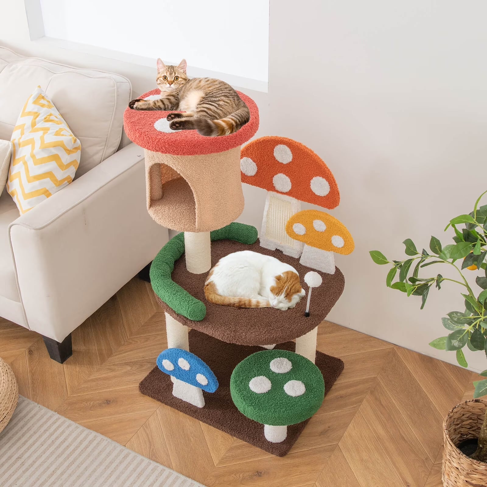 Patented 41-Inch Mushroom Cat Tree Tower - Indoor Kitten Activity Center with Natural Sisal Posts