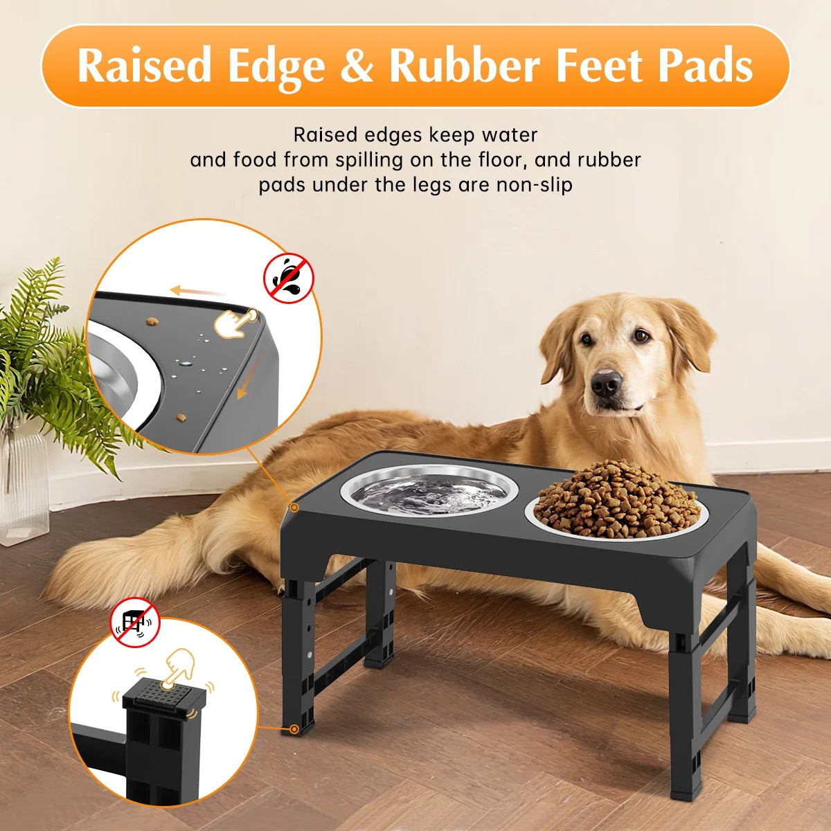 Adjustable Elevated Dog Bowl Stand with Two 42oz Stainless Steel Bowls for Dogs and Cats - 5 Height Settings for Small, Medium, and Large Breeds