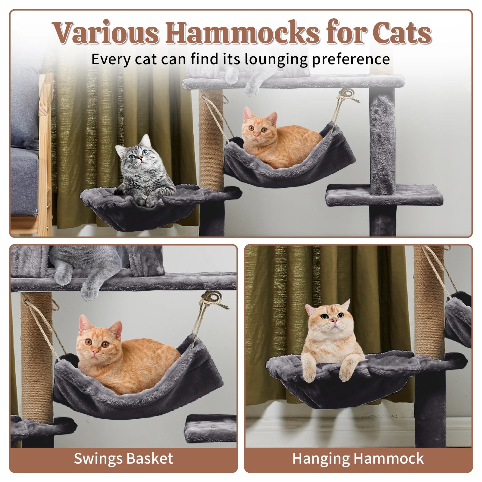 52-Inch Cat Tree Tower with Sisal Scratching Post and Perch in Dark Gray