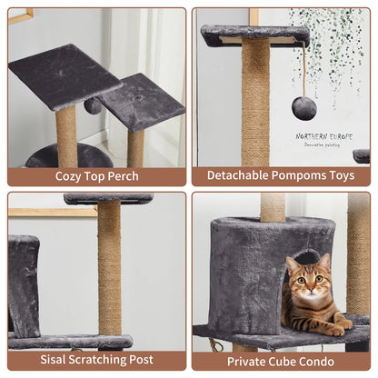 52-Inch Cat Tree Tower with Sisal Scratching Post and Perch in Dark Gray
