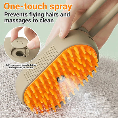 3-in-1 Electric Pet Grooming Brush with Steam and Spray for Cats and Dogs - Comb for Massage and Hair Removal